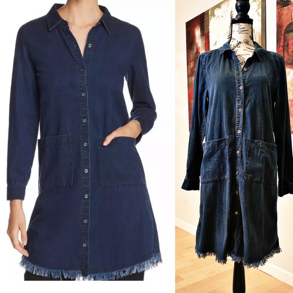 Eileen Fisher Frayed Denim Shirt Dress